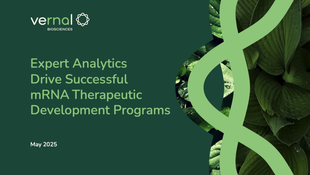 Expert Analytics Drive Successful mRNA Therapeutic Development Programs on a green background.